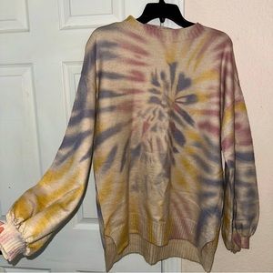 Boutique Pastel Tie Dye Sweater with Puff Sleeves